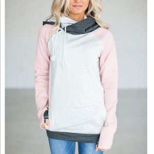 Mindy Mae double hood sweatshirt-added stock photo